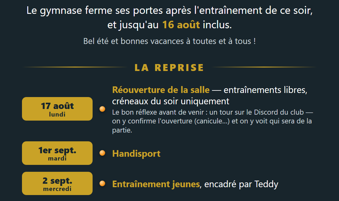 Fermeture estivale et reprise : le programme de la rentrée