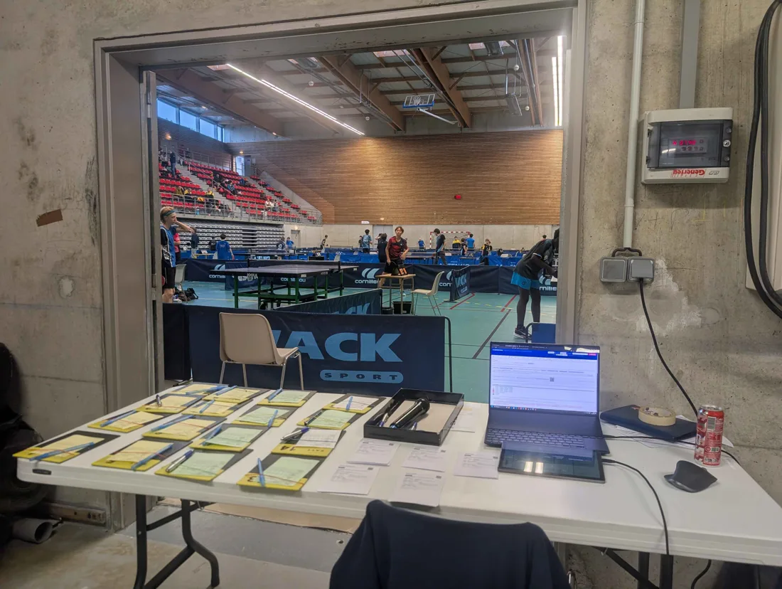 Critérium fédéral R1 Nord à Saint-Yrieix-la-Perche : la table de juge-arbitrage tenue par le CABC TT